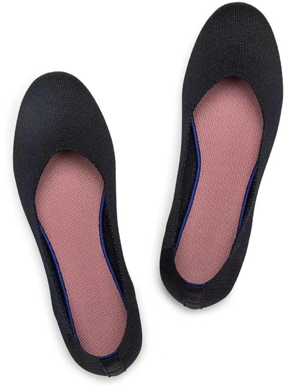 Women Navy Blue Round Toe Low Wedge Slip On Soft Ballerina Ballet Flat Shoes